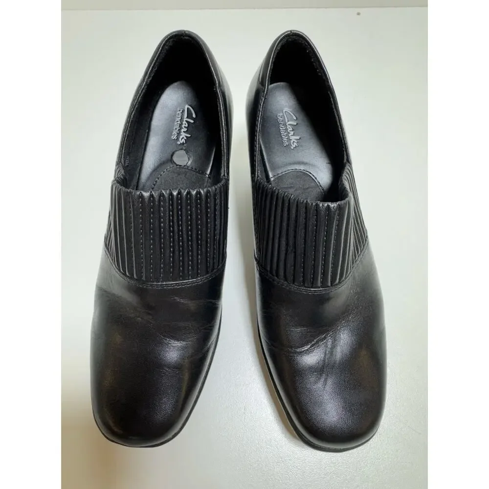 Clark’s Bendables Leather Slip On 7.5M Block Heel 80825 Thoughtful Q Comfort